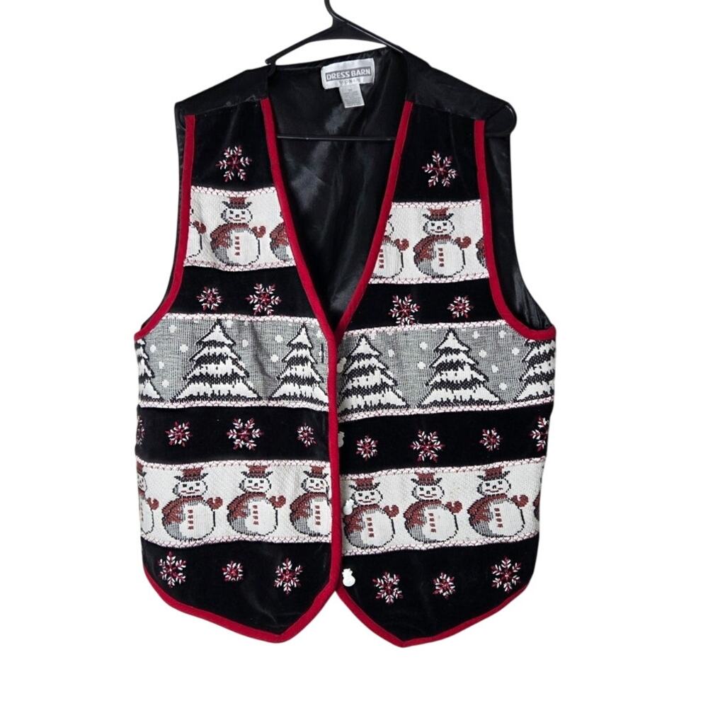 Vintage‎ Dressbarn Vest Plus Size 1X Embroidered Snowman Ugly Christmas